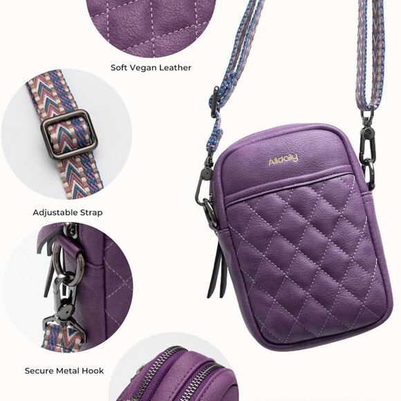 Vegan Leather Crossbody Bag for Women Compact Phone Purse with Card Slots - Picture 5 of 5